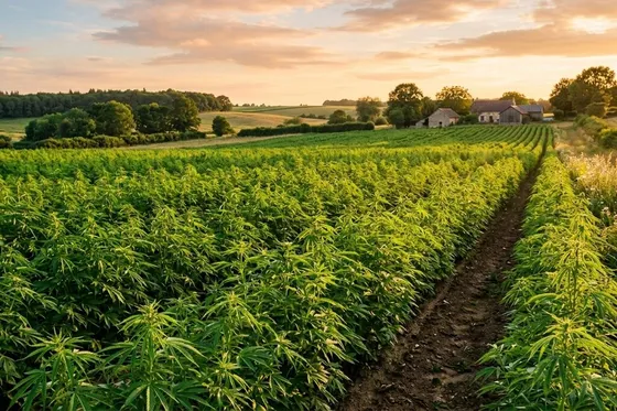 Champ de chanvre biologique cultive sans pesticides ni produits chimiques