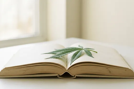 Légalité du CBD en France : feuille de chanvre sur livre, cadre juridique 2026