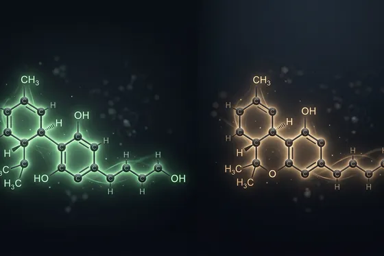Structure moléculaire CBD vs THC : illustration scientifique des deux cannabinoïdes